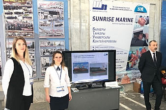 Marlow Navigation representative booth at AUMSU Career fair in Novorossiysk, Russia