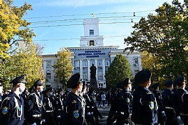 New KSMA cadets marching during the inauguration day on the street of Kherson